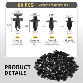 Beyisi 80pcs M6 M7 M8 M9 Plastic Fender Clips Body Rivets Compatible with UTV ATV Motorcycle Sportsbike Push Pin Fairing Nylon Retainer Fastener Replace 7661855 Fits for Polaris Suzuki Honda Yamaha