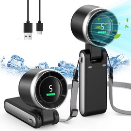 Portable Handheld Turbo Fan,5 Gear Wind,5000mAh Battery Operated,Up to 12 Working Hours,3 IN 1 Hand Fan with Air Turbo Tech Cooling Fan for Outdoor Activities,Travel,Working - Colour: Black