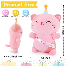 Achwishap Cat Stuffed Animal,Birthday Girls Cat Plush,14” Cats Plush Toys,Cute Plushies Birthday Gifts for Girls,Kawaii Kitten Plushie Huggging Pillow,Cuddly Animal Body Pillow for Kids Adults,Pink