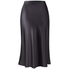 Keasmto Leopard Skirt for Women Midi Length High Waist Silk Satin Elasticized Cheetah Casual Ladies Skirts, Black, Small