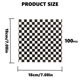 100 Sheets Greaseproof Paper, Black and White Checkered Basket Liners Papers, Waterproof and Oil-Proof Baking Paper Circles for BBQ, Picnic, Party (7''x7'')