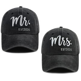 TypasTdqk Mr and Mrs Gifts for Men Women, Mr Mrs 2025 Hat, Wedding Registry Gifts Baseball Cap, Honeymoon Engagement Party Decorations for Couples Wife Hubby Black Black