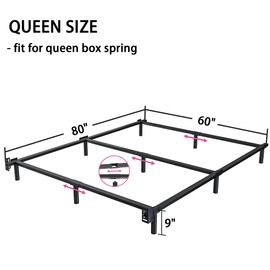 Bedsnus Queen Size Bed Frame, 9 Inch Metal Basics Bed Frame,High Profile Base for Box Spring, 9-Leg Support, Noise-Free, Easy Assembly, Black