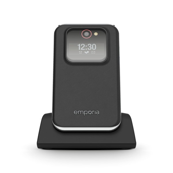 Emporia Joy-LTE 4G Mobile Phone for Seniors, High Volume, 2.8 Inch Colour Display, 3 Quick Buttons, Large Buttons, Charging Station, Camera 2 Mpx, Black (Italy)