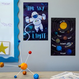 Bright Creations Space Posters for Classroom Pack - Space Themed Motivational Prints & Educational Posters - Classroom Wall Decor & Kids Room Decor - 11 x 17 in, Black & White, 12 Pack