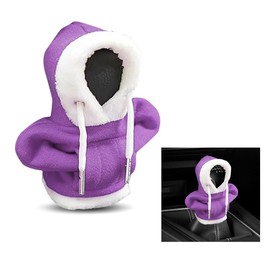 Christmas Car Shift Knob Hoodie Cover, Christmas Style Hoodie Winter Warm Car Shift Cover Shifter Hoodie Protector, Universal Shift Knob Cover Car Interior Decoration Accessories (Purple)