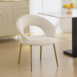Teddy Fabric Dining Chairs With Curved Backrest and Golden Metal Legs for Kitchen or Dining Room White Chaircolor: 1, size: As show