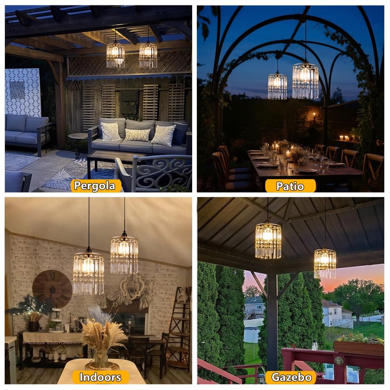 Battery Operated Chandelier, 2Pack Hanging Gazebo Lights, Acrylic Crystal Beaded