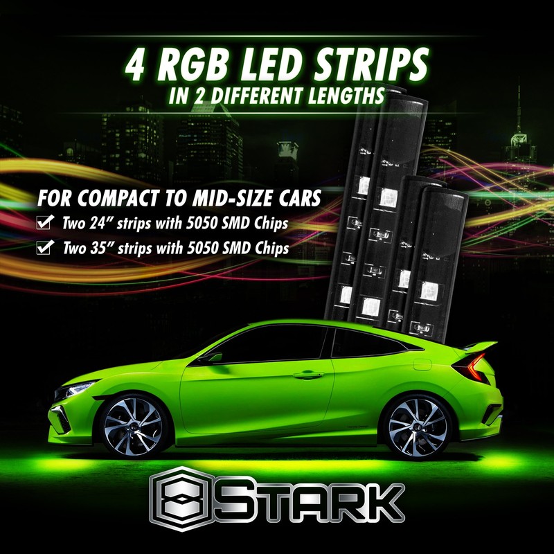 4 PCS - Neon Undercar Glow Light/Underglow/Show Car Lights Kit