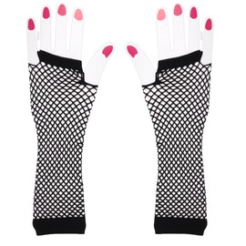 Needzo Long Black Fingerless Fishnet Glove, Mesh Arm Sleeves, Costume and Cosplay Accessories for Women, 10.37 Inches