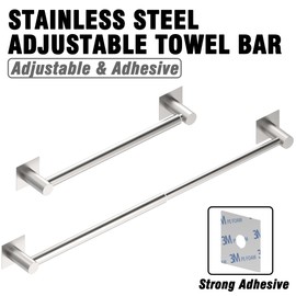Towel Bar, Adjustable 15inch - 26inch, Self Adhesive for Bathroom Kitchen Hand Towel Rack Holder Cloths Hanger SUS 304 Stainless Steel Organizer Single Bar Brushed Nickel