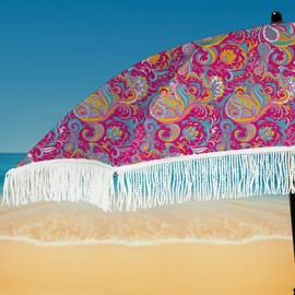 Beach Umbrella for Sand – Best Windproof Beach Umbrella with Sand Anchor Portable Umbrella, Denim Beach Umbrella Bag, Features Pointed Bottom & 100% UV Sun Protection – Bahama (Coral Cay)