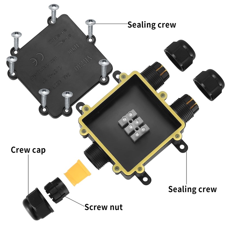 Newoutset IP68 Waterproof Junction Box, 3-Way Cable Connector, External Distribution