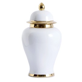 GaLouRo White Ginger Jar with Gold Trim, Ginger Jar Vase Decor for Centerpiece Table Decorations,Living Room Decor, Shelf Decor,15inches