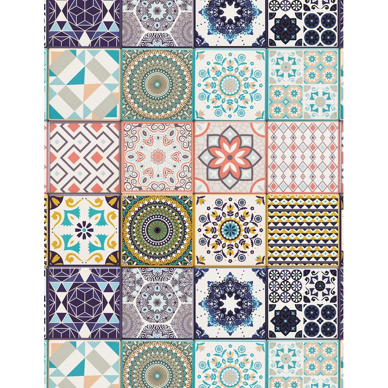 KitchenCraft 'Terracotta Geo' Tile-Style Ceramic Drinks Coaster with Cork Back,