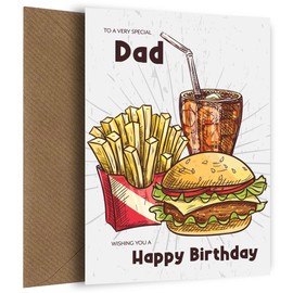 Dad Birthday Card for Him or Adult - Takeaway Burger Fries Drink Meal Deal - Say Happy Birthday on 20th 25th 30th 35th 40th Birthday - Dad Bday Card