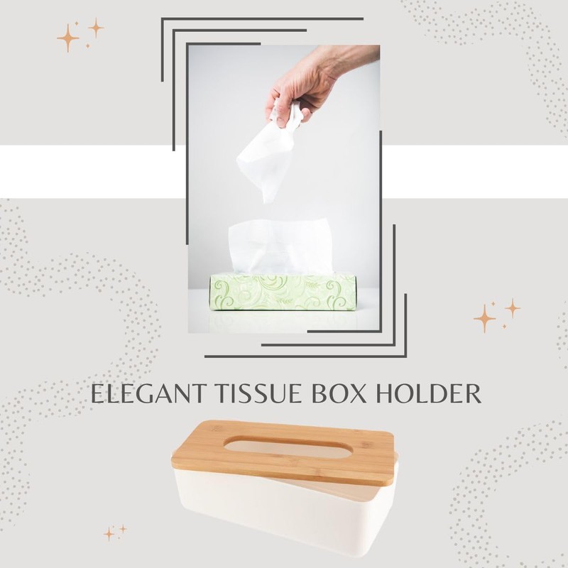 White Tissue Box Cover Padang with Bamboo Top - Elegant