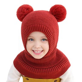 Rayson Winter Toddler Girl Boy Hat Knit Scarf Hat Fleece Pompom Hat Scarf Set for Baby Children 2-5 Years(Claret,One Size)