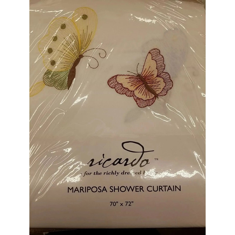 Ricardo Butterfly Embroidered Fabric Shower Curtain Mariposa 70Wx72L