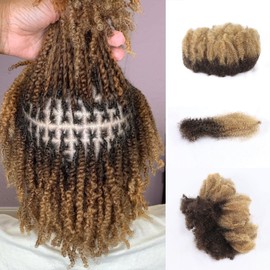 Afro Kinkys Bulk 100% Human Hair 50g/Bundle Colored Afro Kinky Curly For Crochect Lock Dreadlock Braids Hair Extensions (#4T27, 16 Inches)