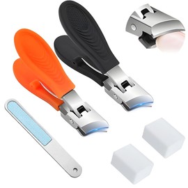 Ruayia Pack of 2 Nail Clippers, Curved Bevelled Nail Clippers, No Splash Nail Cutter, Toenails with Wide Opening for Adults, Seniors - Orange + Black