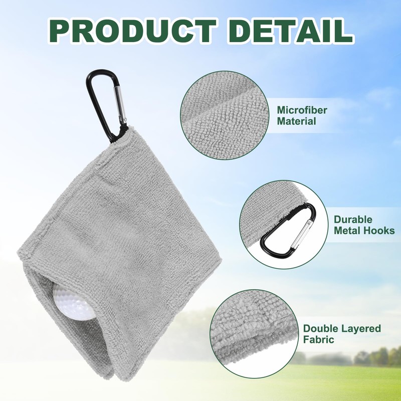 YELARXI Golf Ball Towel Microfiber 5.5"x5.5" 3pcs Gray