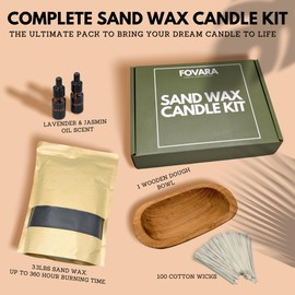 Fovara - Pearled Sand Candles with Wicks, 3.3 lbs - Sand Wax Candle Kit: Wooden Dough Bowl,100 Wicks, Jasmine & Lavender Scented Oil - Long-Lasting Candle Beads, Non-Toxic, Reusable Candle - Black