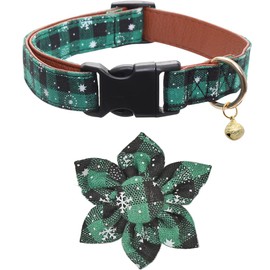 Collar de perro de Navidad, copo de nieve, clásico a cuadros, ajustable con bonitas flores y campanas