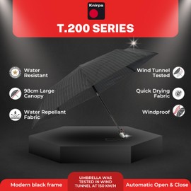 Knirps T.200 Duomatic Solids Pocket Umbrella - Automatic Open/Close - Foldable - Storm Resistant - Windproof, Stripe, Striped