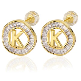 Initial Stud Earrings for Women, TAIGRAMA 18K Gold Plated Cubic Zirconia Earrings Studs Hypoallergenic for Sensitive Ears, Stainless Steel Gold Studs Earrings for Women Jewelry Gifts