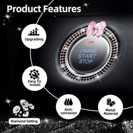 3leavtrees Pink Love Butterfly Car Accessories,Car Engine Start Stop Decoration Ring,Push to Start Button Cover/Sticker, Bling Car Interior Accessories for Women, Key IgnitionInterior Sets (Black)