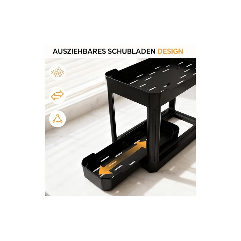 Ribelli Set of 2 Kitchen Organisers, Organiser with Pull-Out Drawer,