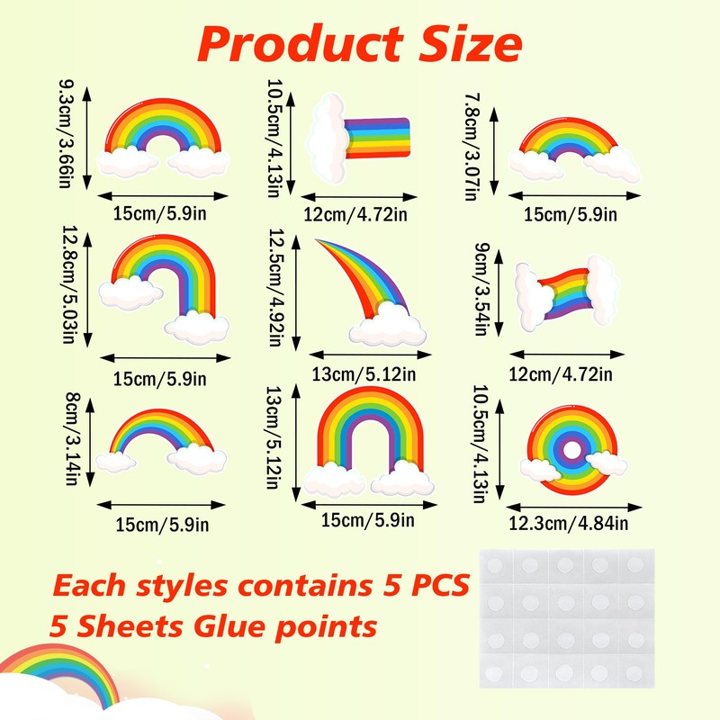 Wonmon 45 PCS Rainbow Cutouts for Bulletin Board Decoration, Cute