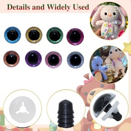 Glitter Safety Eyes for Crochet - 128Pcs 15mm 8 Colors Plastic Amigurumi Eyes for DIY Making of Stuffed Animals, Crafts, Bear Plushies, Toy Supplies