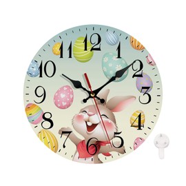 LOKMU Silent Non Ticking Clock 10 Inch, Round Wall Clock,Decorative for Living Room, Kitchen, Home,Bathroom, Bedroom, Office or School Smiley Bunny with Easter Eggs