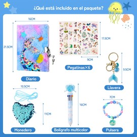 NIERBO Diario de sirena para niñas con candado y llaves,diario difuso Tie-Dye para niños con 160 páginas rayadas, cuaderno secreto esponjoso para escribir y dibujar, regalos para días escolares para niñas