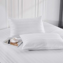 WedDecor 300 Thread Count White Satin Stripe Pillow Cases set 100% Egyptian cotton Premium Hotel Quality Easy Care -Standard Size (50cmx70cm)