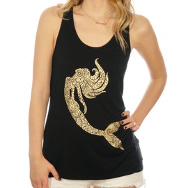 Mermaid Women's Tank Top Made Out of Golden Foil Paisley Large