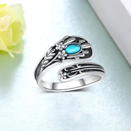 SVODEA Cactus Ring 925 Sterling Silver Turquoise Cactus Open Ring Western Jewelry Gifts for Women