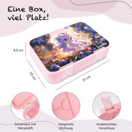Boks184 Brotdose Kinder mit Fächern - Bento Box auslaufsicher - robust - BPA Frei Lunchbox Kinder - Brotbox Kinder für Schule, Kindergarten & Ausflüge - Snackbox -Vesperbox Kinder (Einhorn rosa)