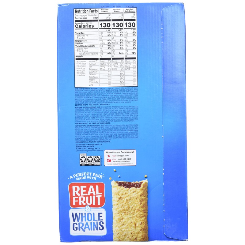 Cereal Bars Kellogg's Nutri-Grain Breakfast Bars, Variety, Strawberry,Blueberry, 1.3 Oz,