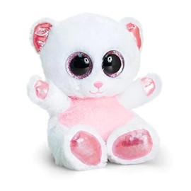 Animotsu SF0958 Plush Toy Pink & White Bear, Fluffy Companion with Large Glitter Eyes, Approx. 15 cm, Colourful, Standard Size