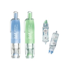 Zgwansui 2 Pack Double Sided Glue Tape Roller with 2 Refills, 0.24in x 65.6 Ft Scrapbook Tape, 360° Rotatable Pen Tip Adhesive Roller, Scrapbooking Supplies for Art Craft, Gift Wrapping, Blue & Green