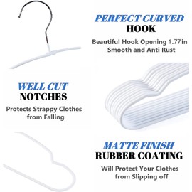 Amber Home Baby Hanger, 20-pack, White, PVC Non-Slip Steel, Kids Hanger, Elementary School, Children's Hanger, No Marks, Closet Storage, Space Saving, Dual Use for Dry and Wet Clothes, Width 30 cm