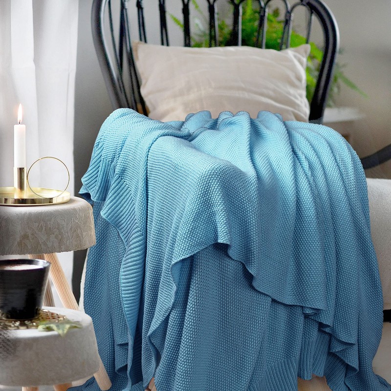 PiccoCasa 100% Cotton Knit Throw Blanket,Solid Lightweight Decorative Throws and