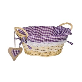 Premier Housewares Round Picnic Blanket Basket Hamper Handles Picnic Basket Washable Gingham Lining Purple Hamper Baskets for Gifts Bread Basket