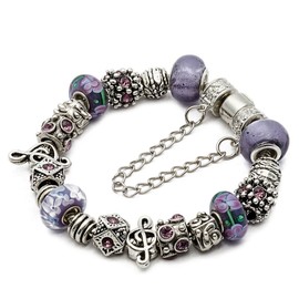 RUBYCA Silver Tone European Charm Bracelet 7.9" Purple Murano Glass Beads DIY Jewelry Making Kit 17