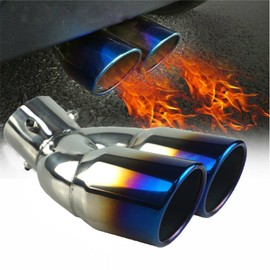 Vechkom 2.5 Inlet Dual Exhaust Tips Blue curved Stainless Steel Car Tail Pipe 3" Outlet Car Muffler Adjustable For Most Vehicles Exterior Rear Tip Pipe