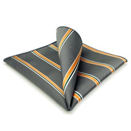 [S&W SHLAX&WING] Striped Men's Tie Dark Gray, Orange Stripe Necktie xl Accessories, 12.6 x 12.6 inches (32 x 32