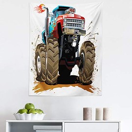Lunarable Man Cave Tapestry, Monster Truck Splashing Mud Graphic Design Machinery Engine with Wheels, Fabric Wall Hanging Decor for Bedroom Living Room Dorm, 23" X 28", Multicolor